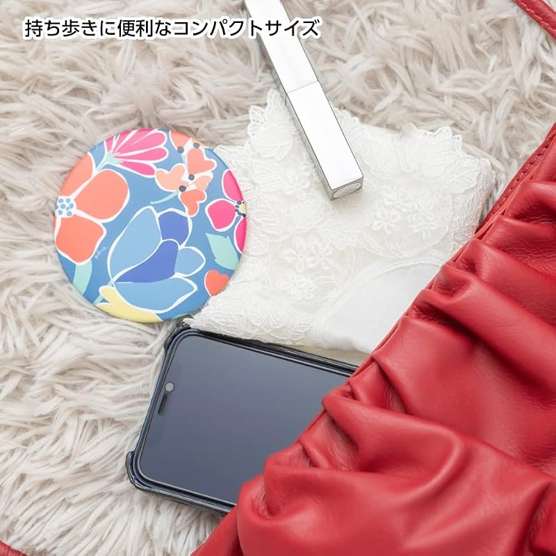 Horiuchi Mirror Industry Plune.Mirror Compact Mirror, Hand Mirror, Makeup Mirror, Palm-Sized, Napure Mirror, 75mm Round, Colorful Flower Design, Made