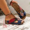 Large Size Cross Strap Sandals, Summer New Style, Wedge Heel Thick Soled Slippers, Women's Beach Color Blocked Fish Mouth Women's Shoes