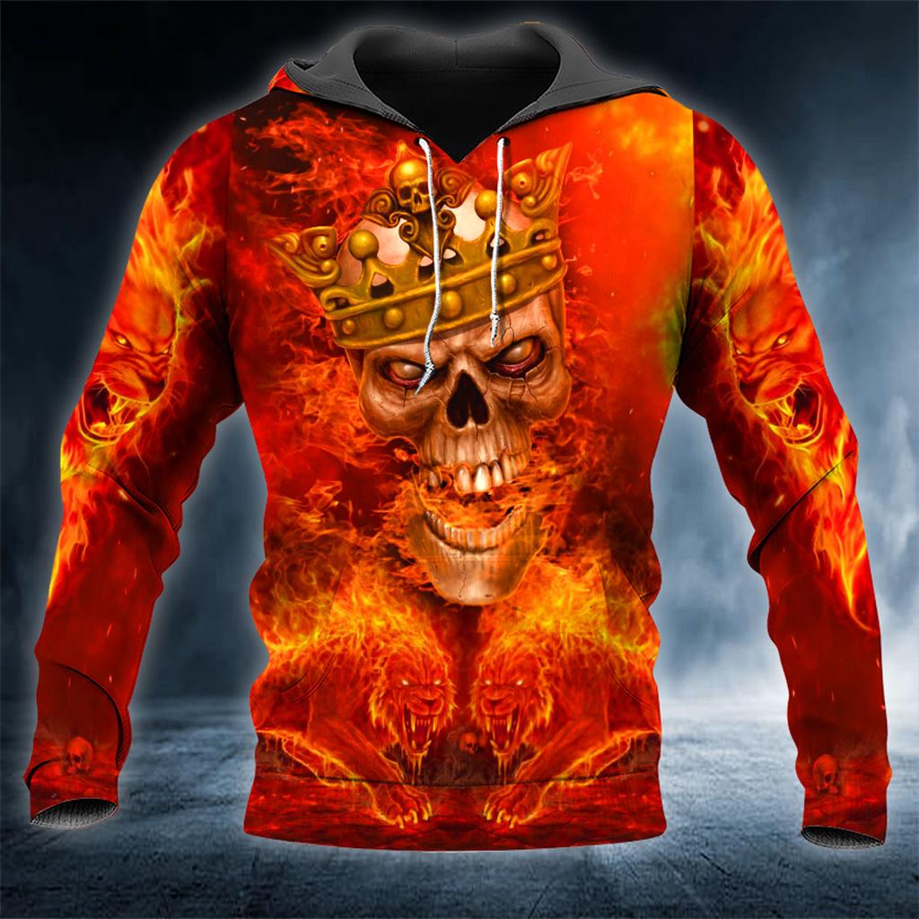 Men Hoodies 3D Print Horror Flaming Skull Graphic Fashion New Style Casual Pullover  Personality Oversize Men’s Clothing Tops