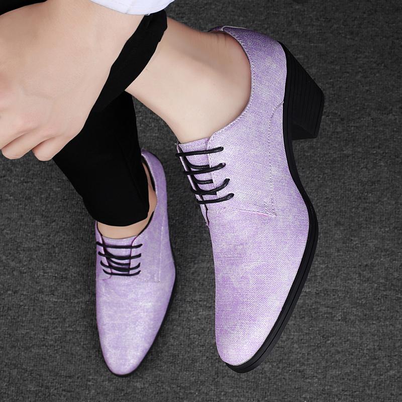Men High Heels Silver Derby Purple Wedding Dress Dance Business White Elevator Shoes Height Increase Gold Tuxedo Shoes Plus Size