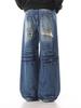 Unisex Distressed Patchwork Wide-Leg Ripped Jeans