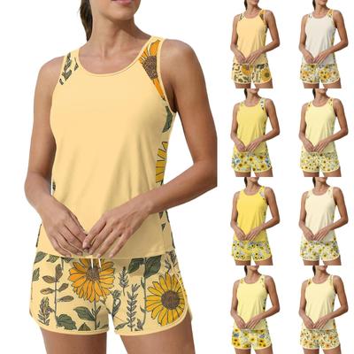Women's Sunflower Print Split Swimsuit Sport Swimsuit