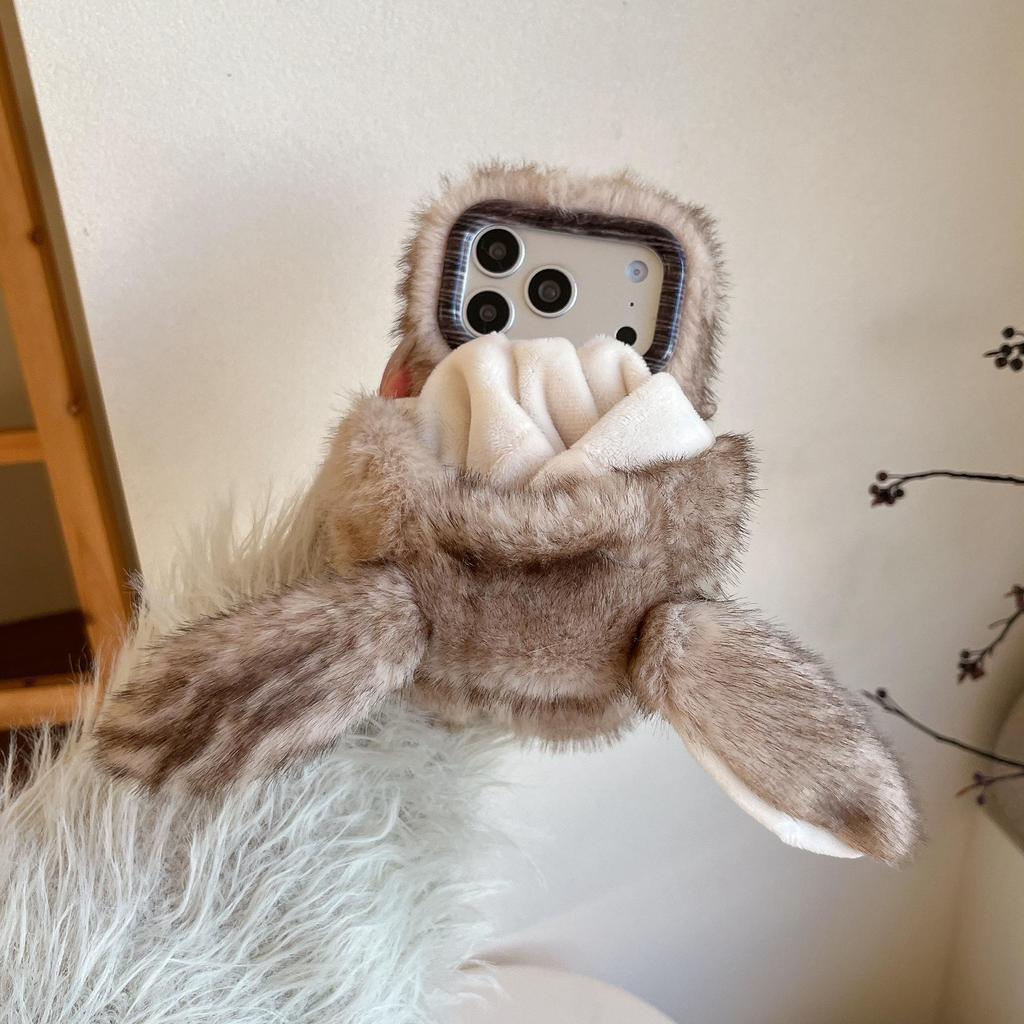 Fell-Kaninchen-Hut aus Kunstmink, Plüsch-Handyhülle für Apple 17 Pro Max
