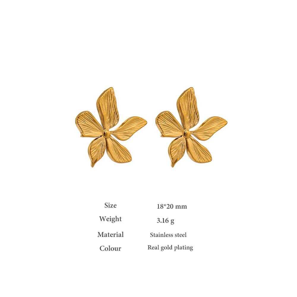 Yhpup Golden Flower Stud Earrings Stainless Steel Metal Jewelry Simple Texture New Floral Modern Women Gift Fashion Waterproof