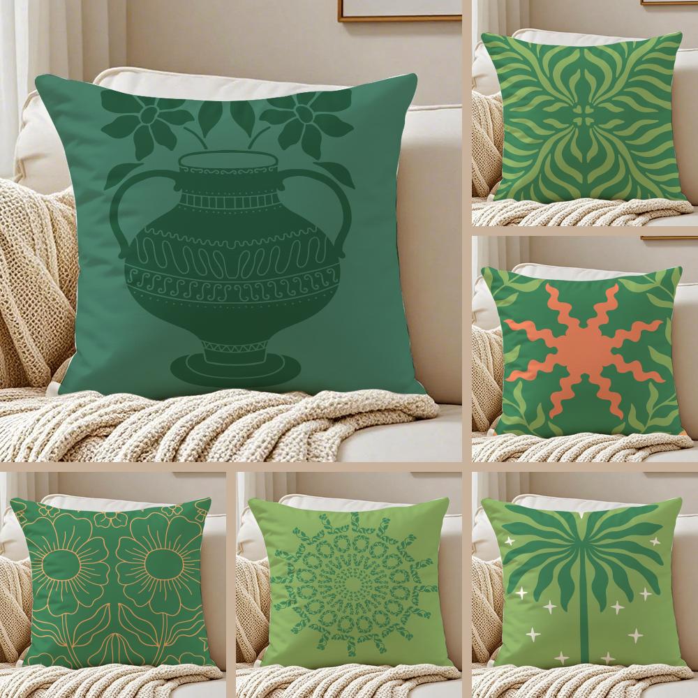 Bohemia Green Classic Cushion Cover Silky Short Plush Double-Sided Printed Pillow Case for Sofa All Seasons Home Decor Gift