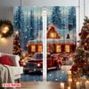2pcs 2D Flat Printing Merry Christmas Scene Curtains Christmas Winter Lodge Versatile 100% Polyester Without Electricity Spring