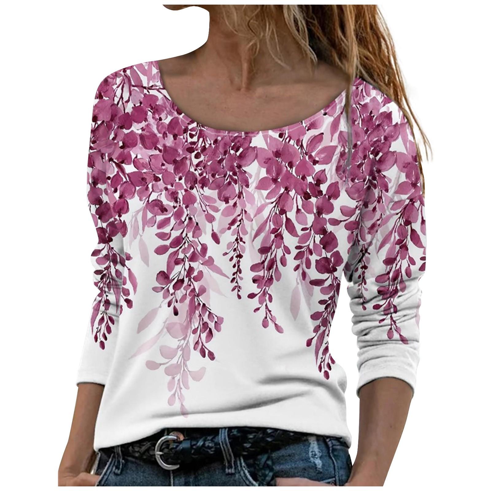 

(SU)Модный женский принт весной и летомПовседневный топ с длинным рукавом с круглым вырезом и принтом