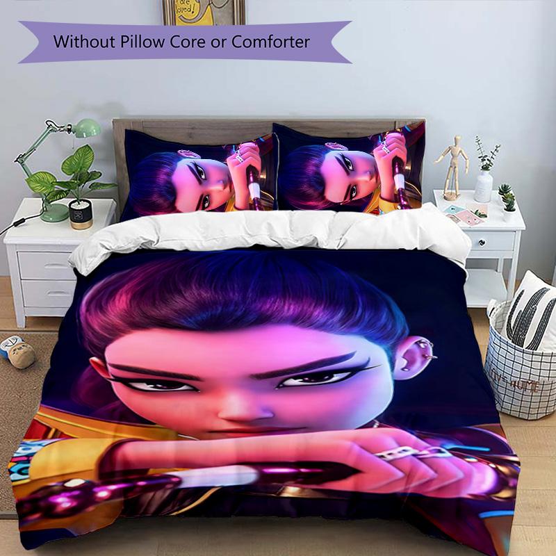 KPOP Hunter 3pcs Bedding Set Duvet Cover Closure Includes 1 Duvet Cover & 2 Pillowcases for All Seasons Bedroom Home Dorm Decor