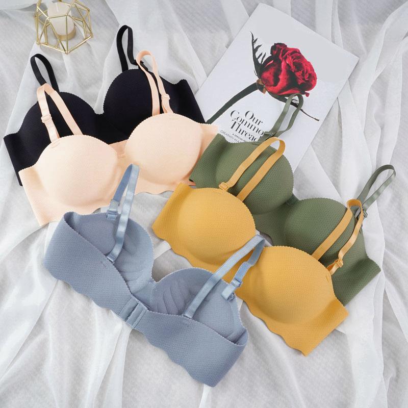 Soutiens-gorge sans couture couleur unie Sous-vêtements pour femmes Soutien-gorge push-up sexy Rassemble Lingerie féminine Bretelles Bralette sans fil