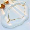 Gold Plated Heart Mother of Pearl CZ Necklace, Dainty Link Chain with Baguette Zircon & MOP Heart Pendant, Luxury Jewelry for Women Gift