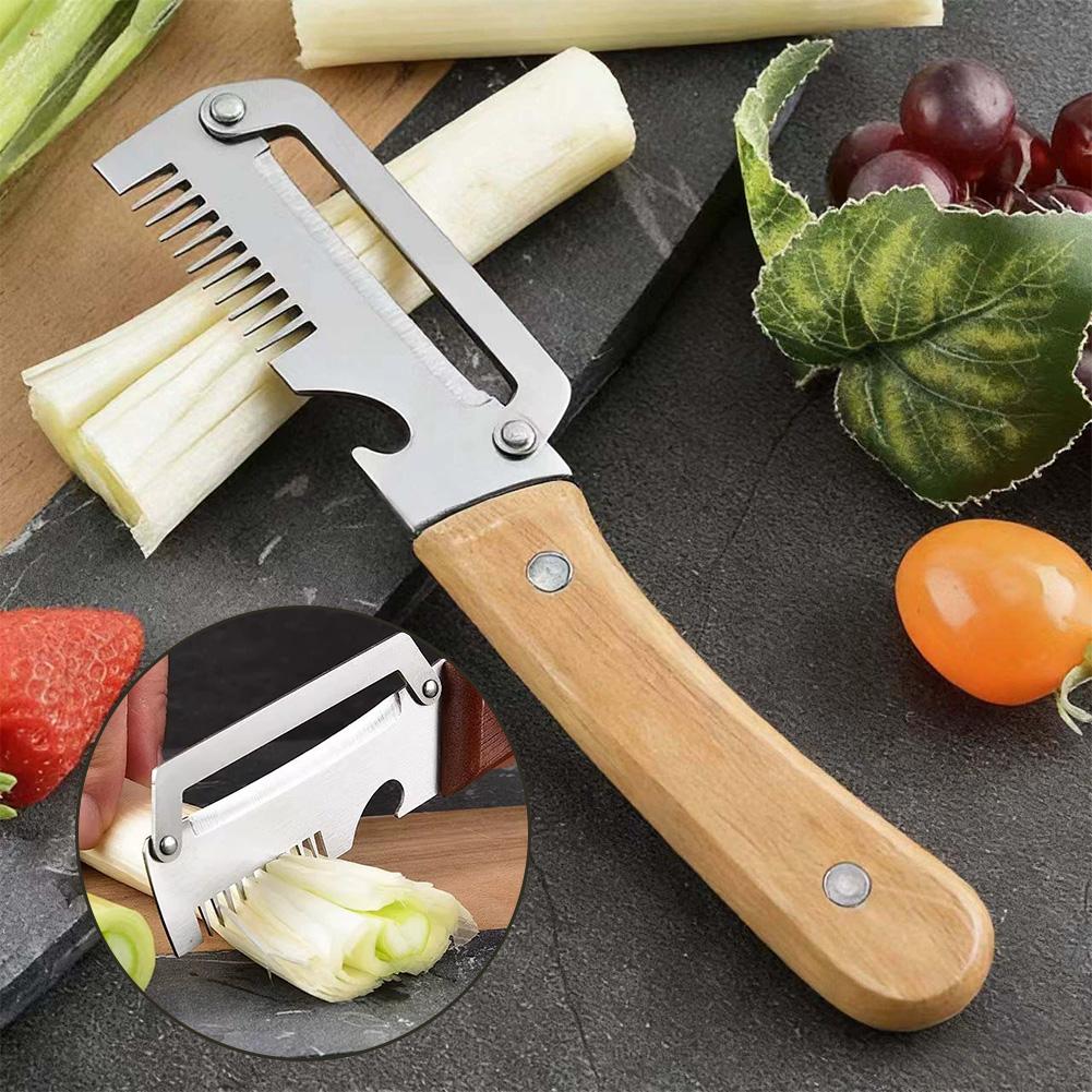 Pelapatate in Acciaio Inossidabile con Manico in Legno 2-in-1 Pelapatate per Frutta e Patate con Apribottiglie Strumento da Cucina per Sbucciare