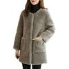 Winter Coat Round Neck Long Sleeve Single Breasted Plush Jacket with Pockets Solid Color Mid-length Imitation Fur Outerwear
