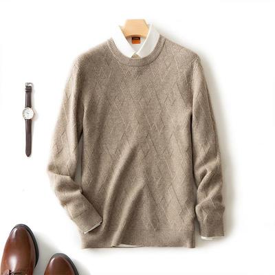 Autumn/Winter 2025 Men's Thick Jacquard Loose Pullover Round Neck Plus Size Sweater.