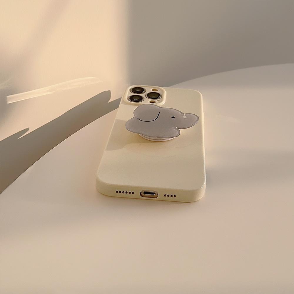 Creamy Yellow Elephant Stand iPhone 17 Phone Case Apple 15 Pro Max Korean Style 12 Silicone Soft 16 Compatible 14