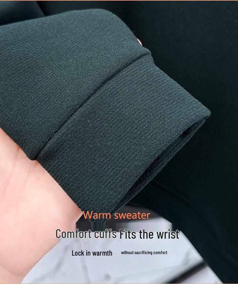 Men's Winter Faux Two-Piece Sweater with Shirt Collar and Velvet-Lined Knitwear