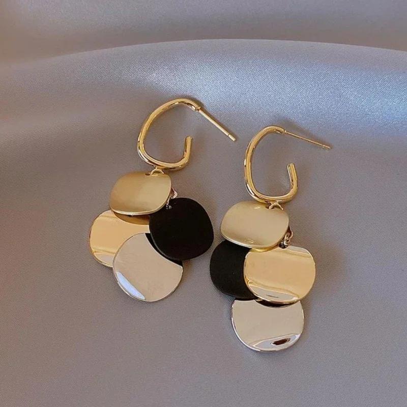 Metal Disc Drop Earrings For Women Girls Holiday Party Gift Geometric Ear Accessories Fashion Jewelry Luxury Earrings