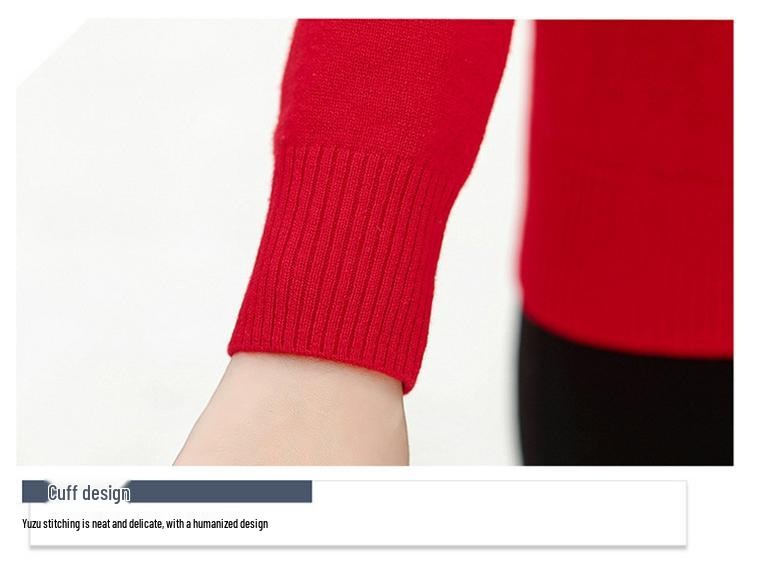 Women's 100% Pure Wool Sweater - Thick, Half High Neck for Middle-aged & Elderly, Autumn/Winter