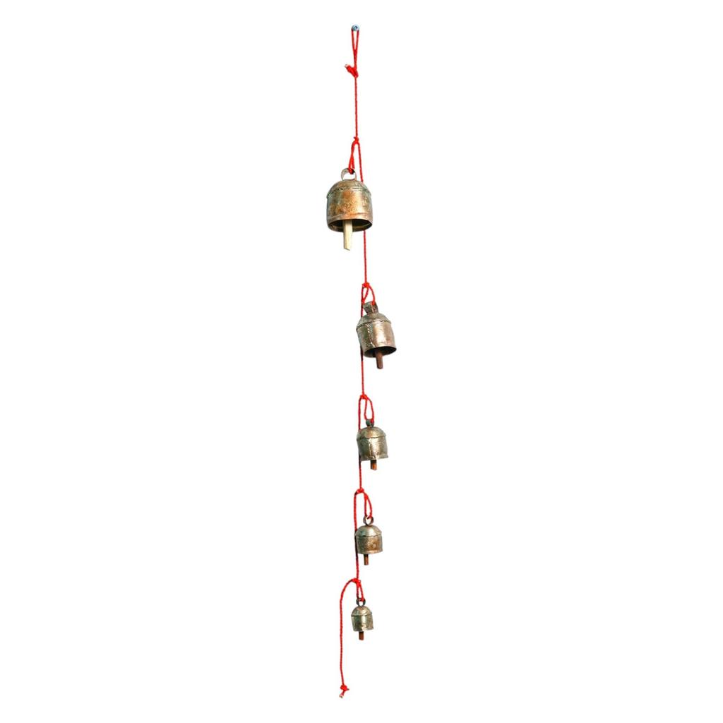 Handmade Rustic Wind Chimes for Outside with 5 Brass-Coated Metal Bells 30 Inch – Boho Outdoor Patio, Garden, Balcony & Farmhouse Decor