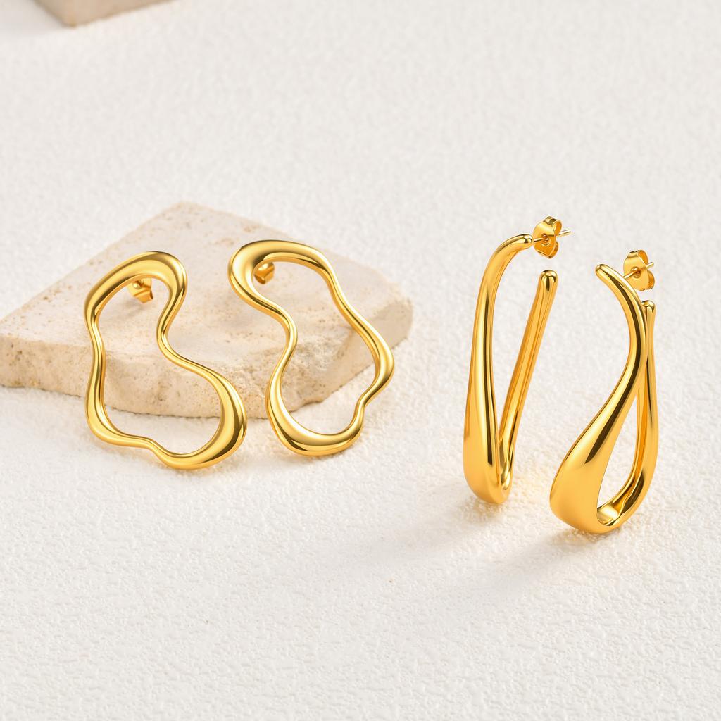 Unique Stainless Steel Stud Earring for Women, 18K Gold Color Plated Geometric Statement Earring Jewelry Wholesale