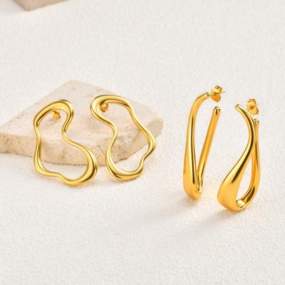 Vnox Stainless Steel Gold Color U-shaped Earrings Jewelry, Irregular Hollow Stud Earrings for Women Exquisite Jewelry Party Gift