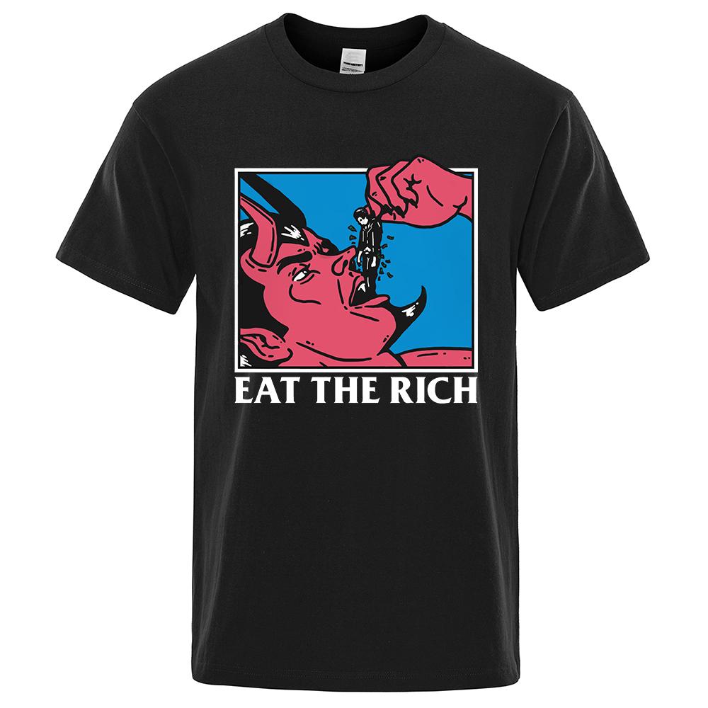 Eat The Rich Horror Comics Print Men T-Shirt High Quality Tee Clothes Loose Cotton T Shirts Breathable Mens Street Brand Tops