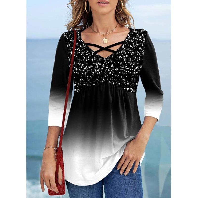 JPNTKY Women s Fashion Casual  Long Sleeve V Neck Blouses & Shirts S