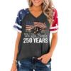 Women V Neck Short Sleeve Pullover T Shirt Casual Top with Graphic Print for Independence Day Celebration 1776 To 2026 Commemorative Design