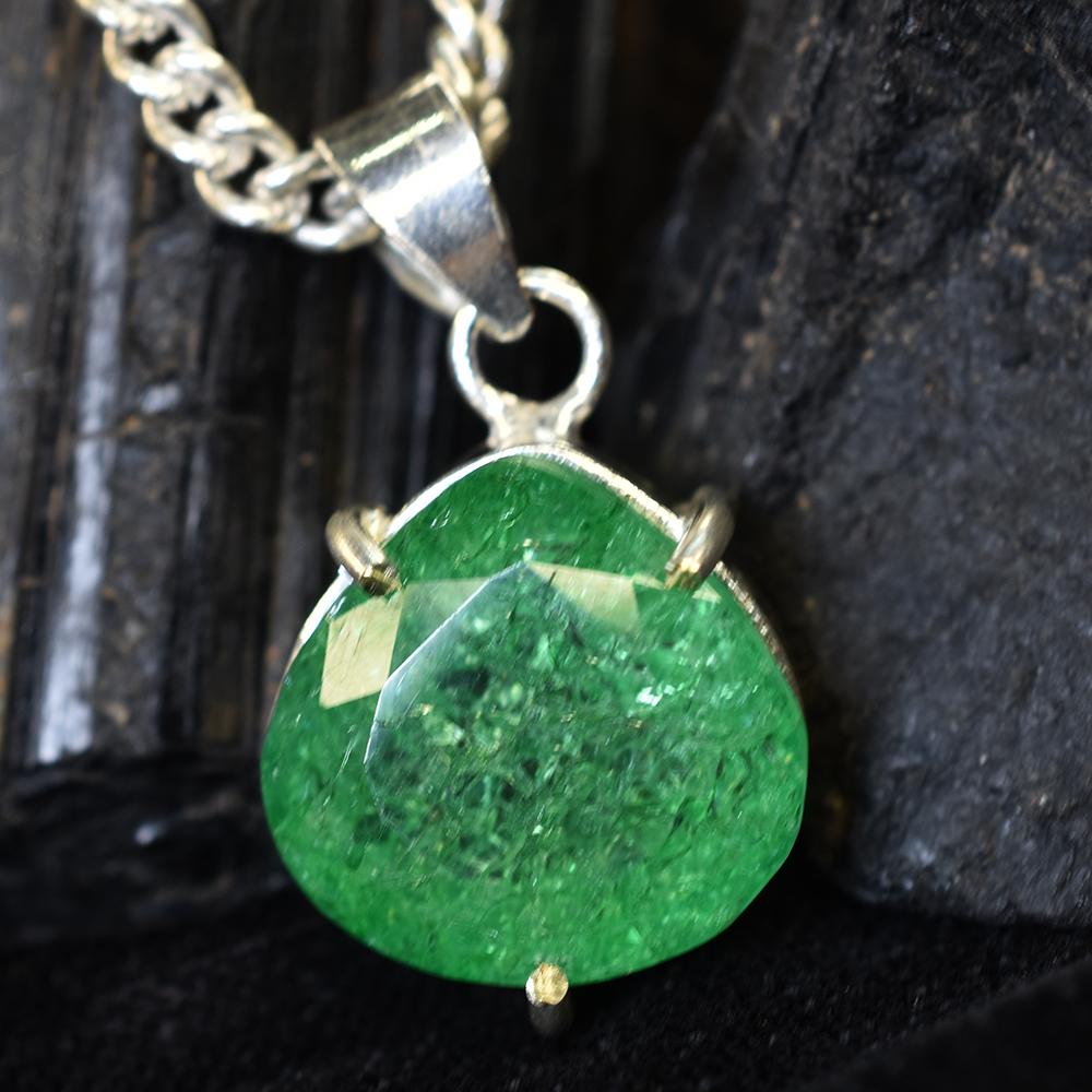 Beautiful Natural Emerald 41 Ct 925 Sterling  Silver CERTIFIED Pear Gems Pendant MY.PD-174-NS