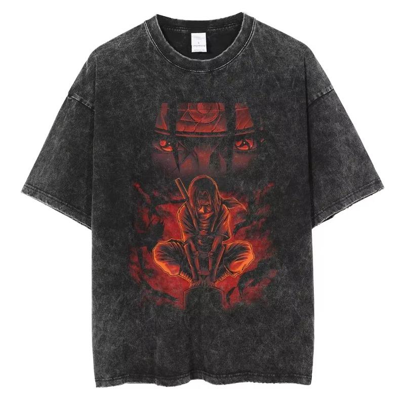 Hip Hop Streetwear Japanese Anime Naruto Print T Shirt Vintage Black T-Shirt Harajuku Cotton Casual Tops women Short Sleeve Tshirt S