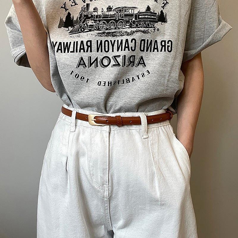 Slim Waist Belt Women Retro Versatile Casual Dress Skirt Simple Decoration Leather Strap Alloy Buckle Irregular Shape