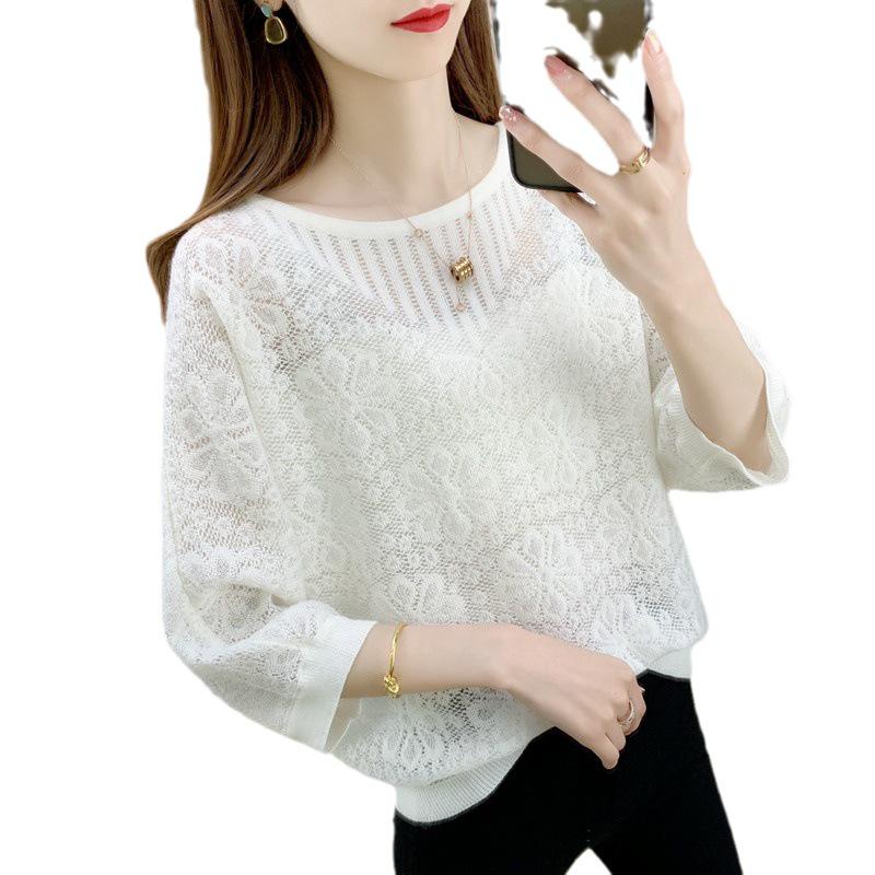 Dámské korejské úpletové tričko Batwing s kulatým výstřihem 2024 – Volný, lehký cardigan