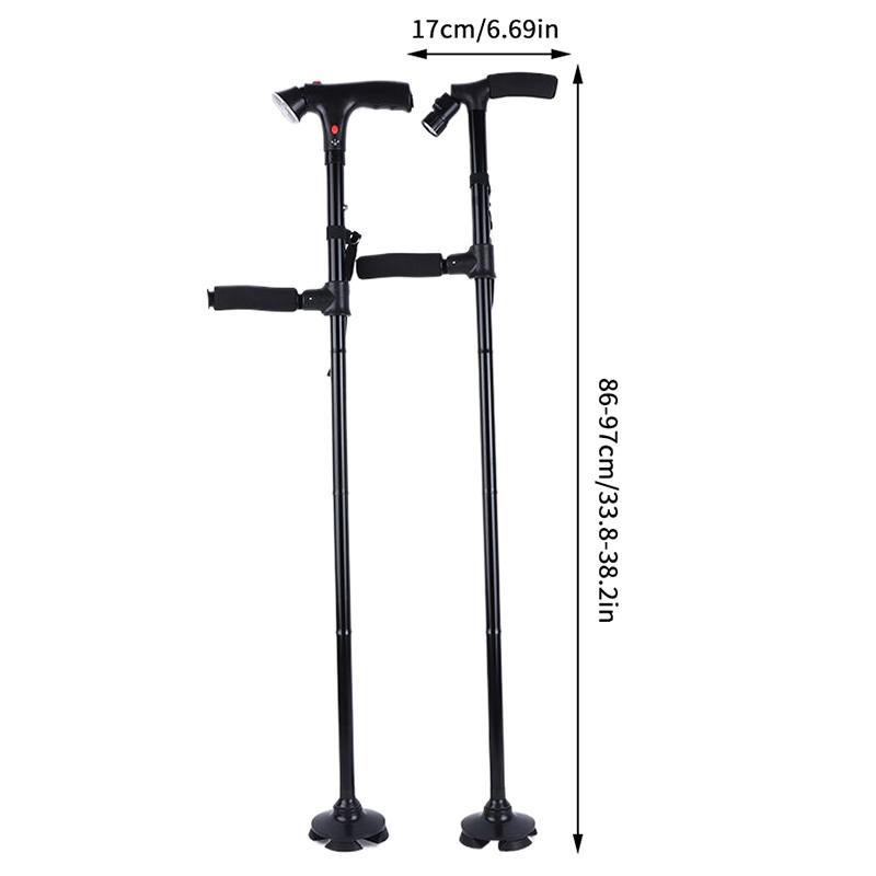 Folding Elderly Walking Stick With Buffered T Handle Pivoting Quad Base Anti-Slip Walking Stick Cane With Led Light And Alarm