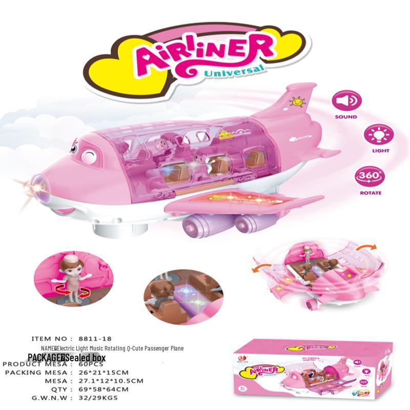 Electric Q-Cute Passenger Airplane Toy with Music & Lights - 360° Rotating Children's Car