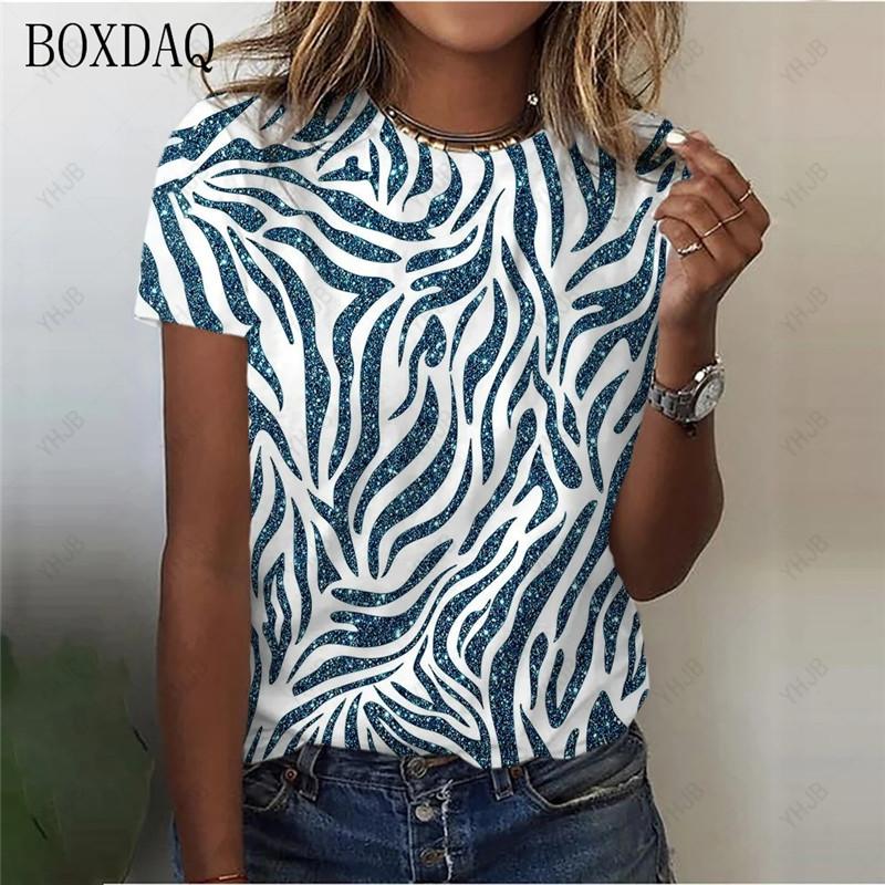 Fashion Women Striped T-Shirts Short Sleeve 3D Print Streetwear Ladies Trend T Shirt Summer O-Neck Casual Tops
