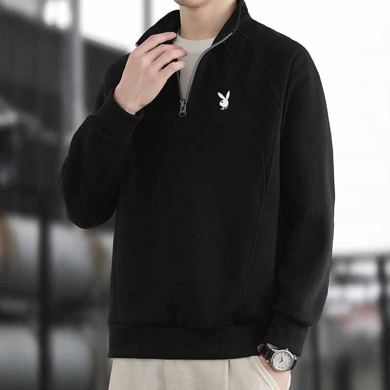 PLAYBOY Men's American Style Stand Collar Half-Zip Casual Long Sleeve Sweatshirt