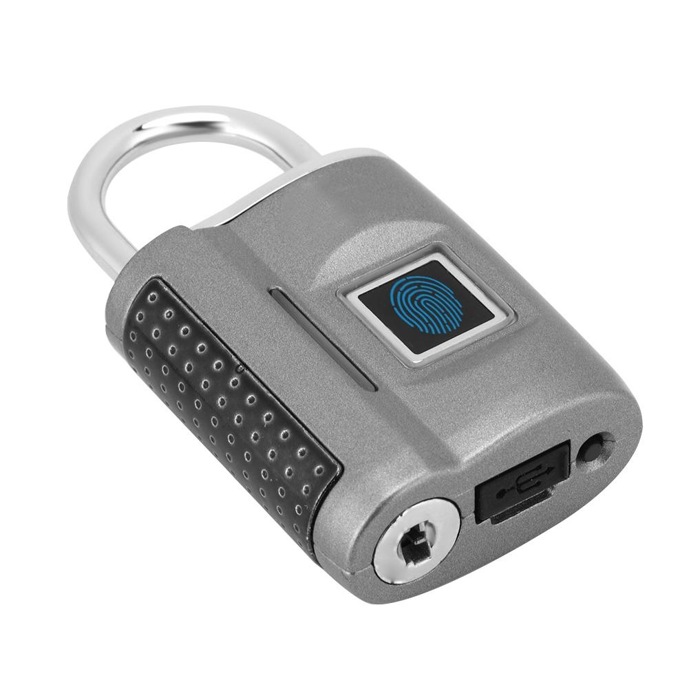 Smart Fingeravtryck Utan Lösenord Upplåsning Hänglås Tullås för Resväska Bagage Ryggsäck Grå
