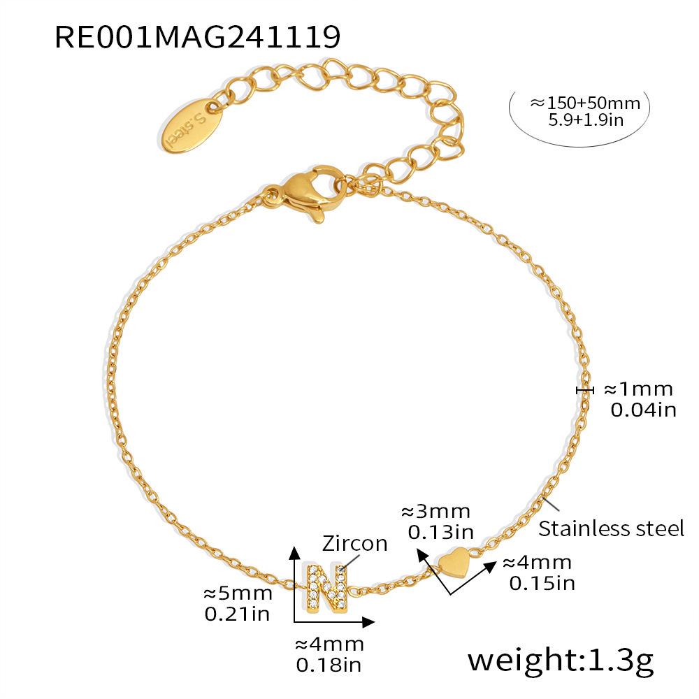 Qiong Yao 26-Letter Zircon Inlaid Jewelry Set: Gold-Plated Titanium Steel Necklace, Bracelet, Ring, and Stud Earrings.