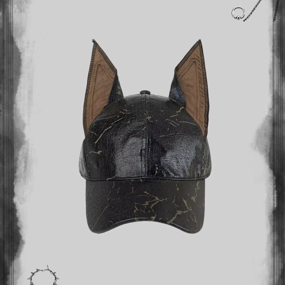 Solid Leather Baseball Cap PU Sunshade Hat Simple Dog Ears Baseball Cap Spice Girl