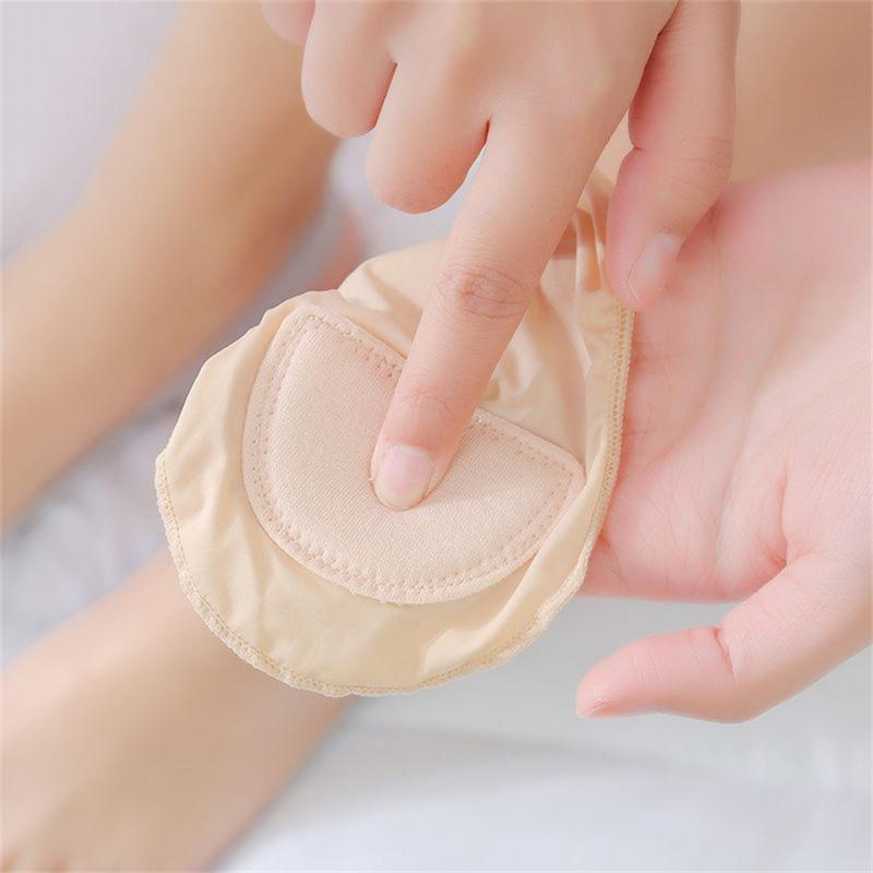 Invisible Cotton Pad Boat Socks Women's Ice Silk Shallow Mouth Socks for High Heel Shoes Non Slip Silicone Sling