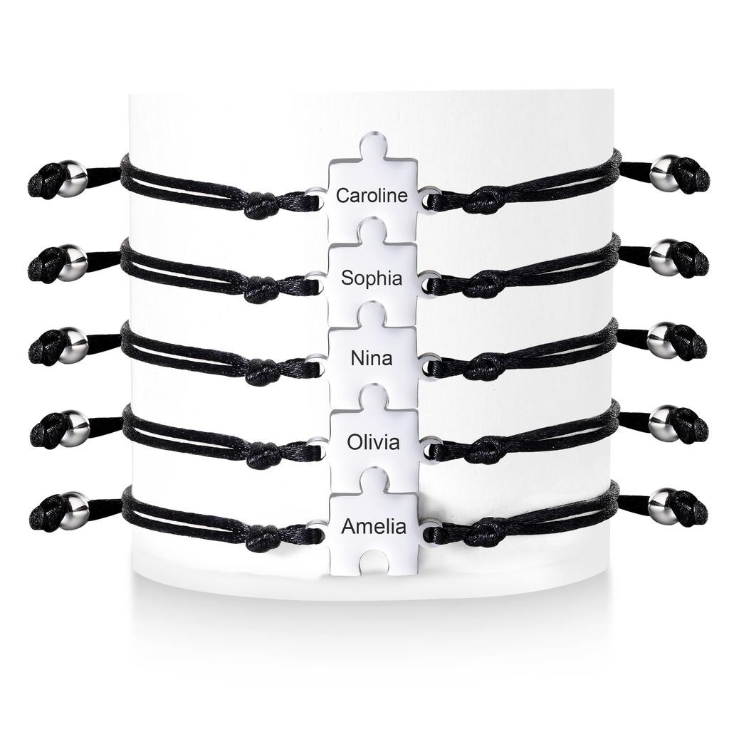 Vnox Braccialetto dell'Amicizia con Testo Personalizzato Gratuito Acciaio Inossidabile Charm a Forma di Lattina Puzzle Braccialetto Accessori Gioielli