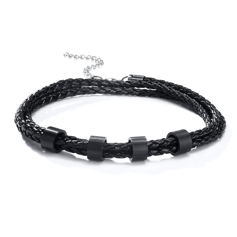 Vnox Free Personalize Family Name Bracelets for Men Layered Leather With Beads Charm Bracelet Couple Anniversary Gift to DAD Son