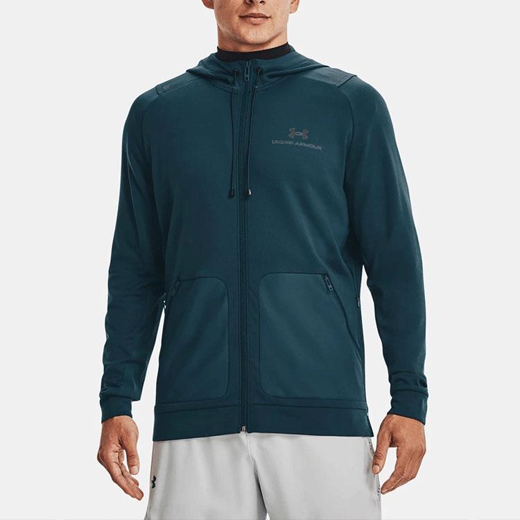 Under Armour Rush Series Logo Print Sports Hoodie Jacket Men Tops Light-Grey Blue 1367770-413