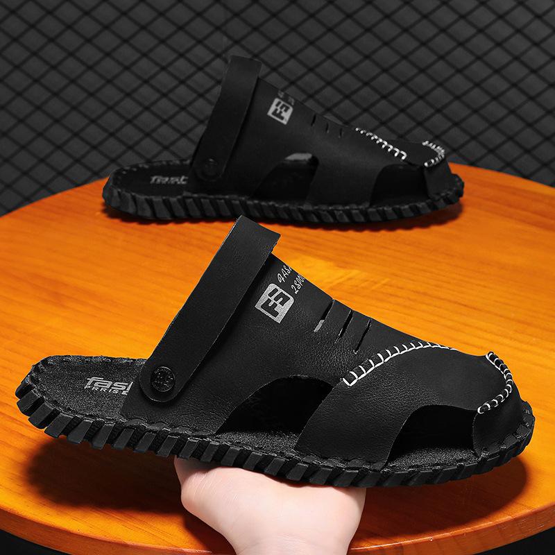 Men's shoes 2025 summer new large size breathable soft sole outdoor beach sandals wading one pedal dual-purpose cool slippers