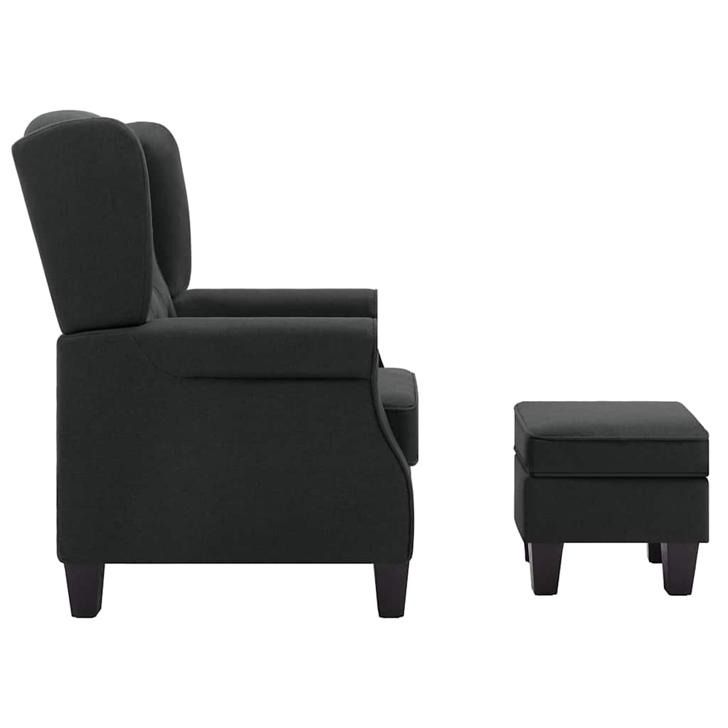 Armchair with Footstool Dark Grey Fabric