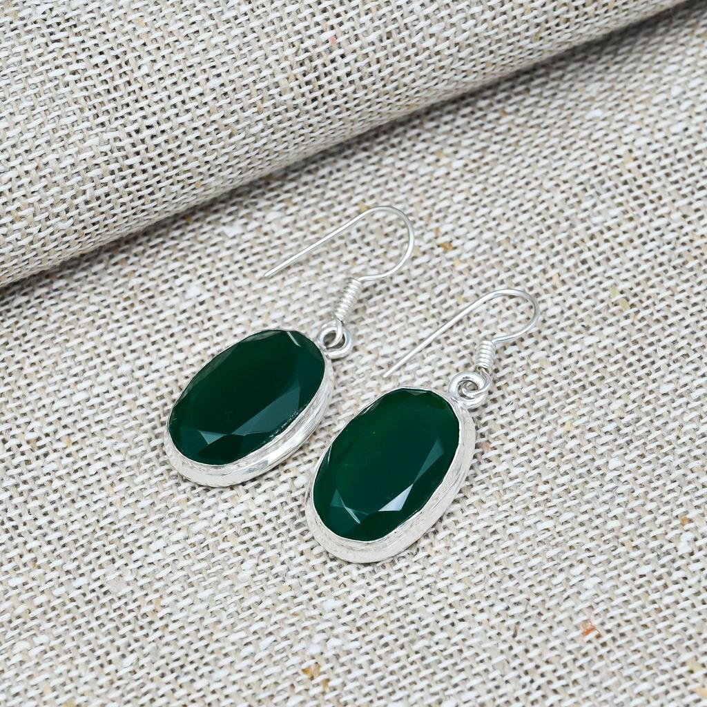 Green Onyx Gemstone 925 Sterling Silver Jewelry Handmade Earring For Thanksgiving