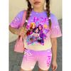 Kpop Cartoon Graphic Girls T-Shirt and Pants Set Girls' Summer Clothing Cute Short Sleeve Set Children's T-Shirt and Shorts Set