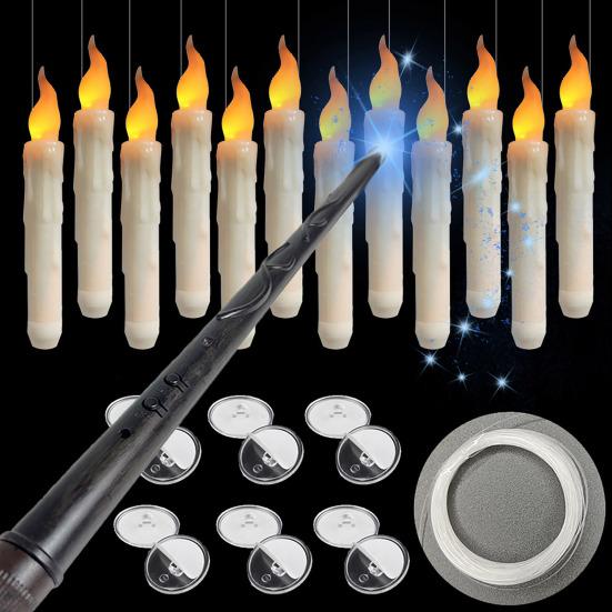 12 Pcs Floating Candles with Wand Remote Magic Hanging Flameless LED Taper Candles Battery Operated Flickering Candlestick with Warm Light for Room