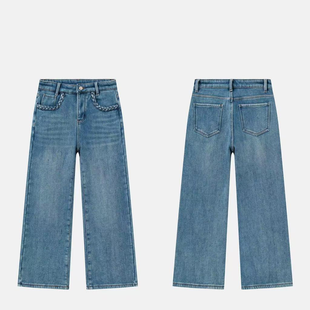 Zhi Zhi Winter Cropped Wide-Leg Fleece Jeans for Petite Women - Thick Plus Velvet Stretch Denim