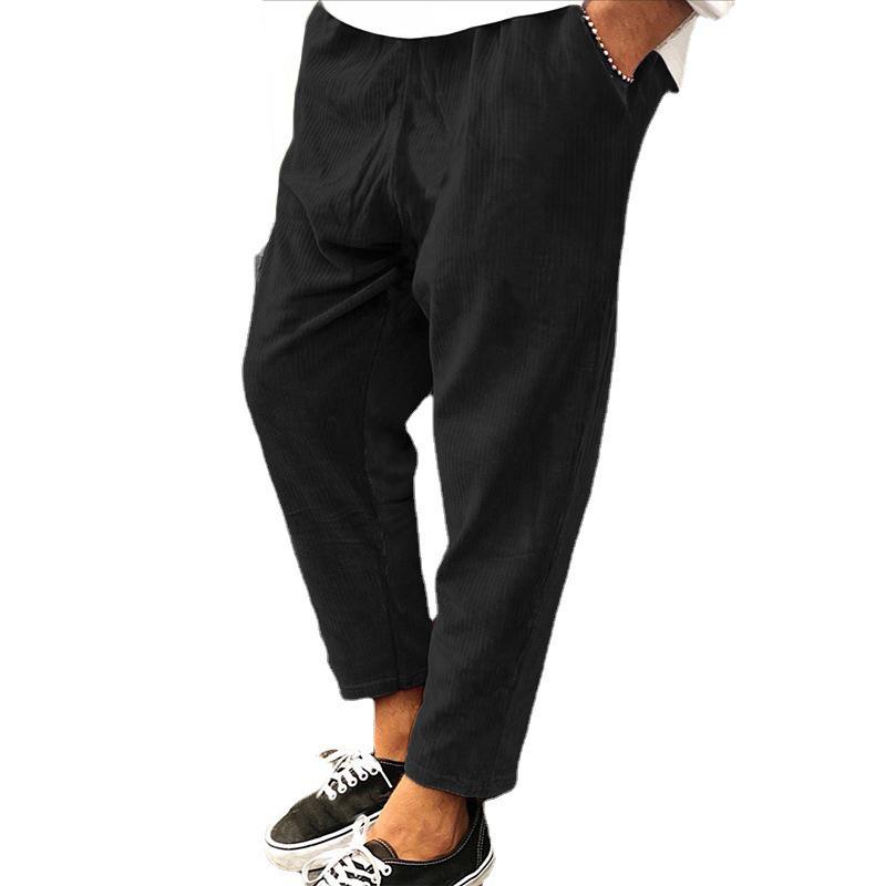 Herren Herbst & Winter Kordhose Locker Gerade Bein Cropped Hose XL schwarz