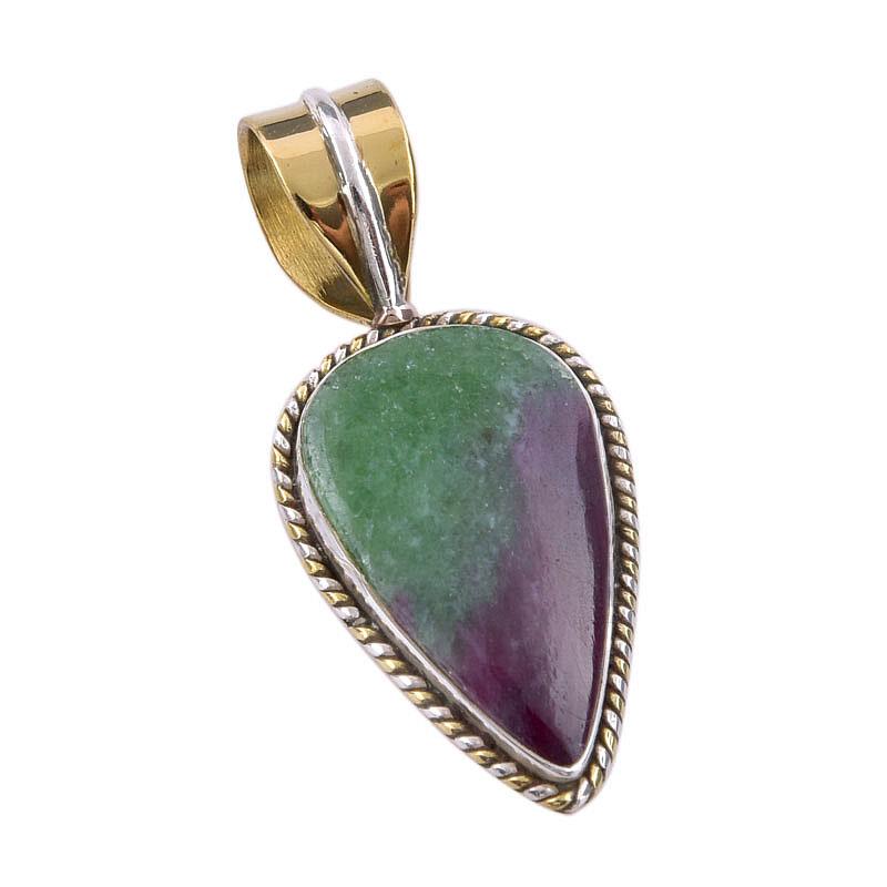 Ruby In Zoisite Lab-Created 925 Sterling Silver Gift Two Tone Pendant 1.25" T4y91